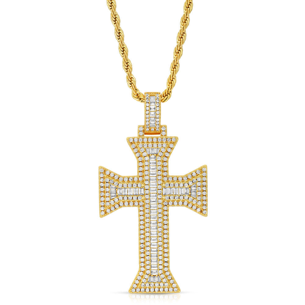 Emerald Cut Cross Necklace Pendant & Rope Chain Emerald Cut Cross Necklace Pendant & Rope Chain
