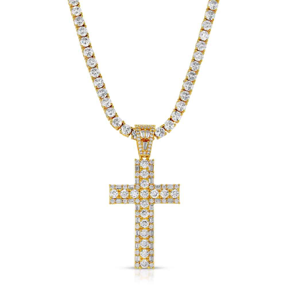 Emerald Cross Necklace Pendant & Tennis Chain Emerald Cross Necklace Pendant & Tennis Chain