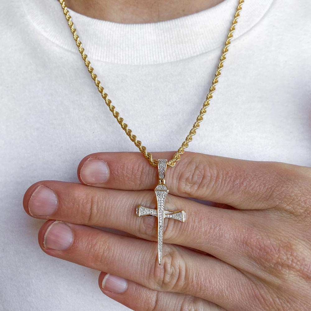 10k Solid Gold Diamond Nail Cross Pendant (.15 CTW) 10k Solid Gold Diamond Nail Cross Pendant (.15 CTW)