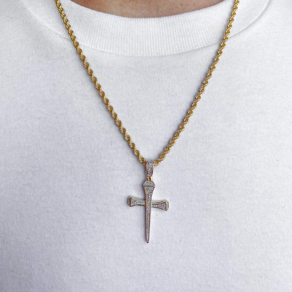 10k Solid Gold Diamond Nail Cross Pendant (.15 CTW) 10k Solid Gold Diamond Nail Cross Pendant (.15 CTW)