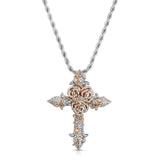 Diamond Rose Cross Necklace Pendant & Rope Chain Diamond Rose Cross Necklace Pendant & Rope Chain