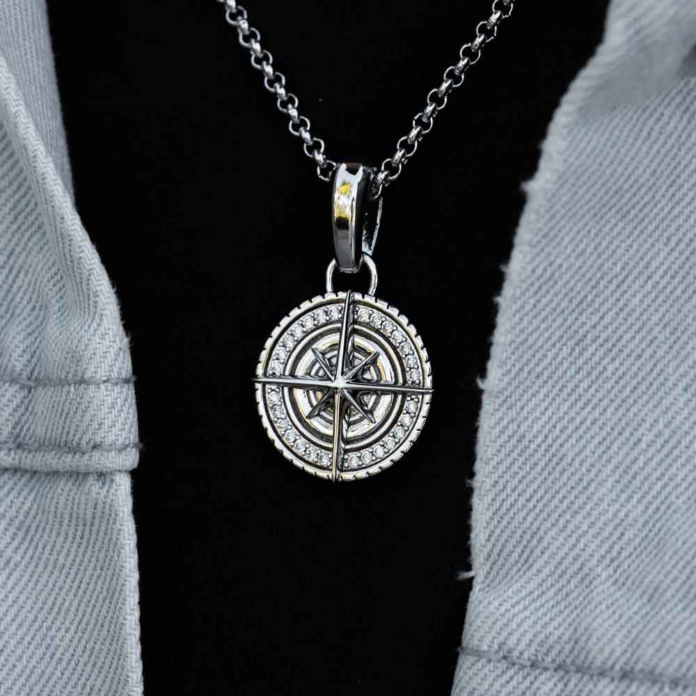 Diamond Compass Necklace Pendant & Cable Chain Diamond Compass Necklace Pendant & Cable Chain