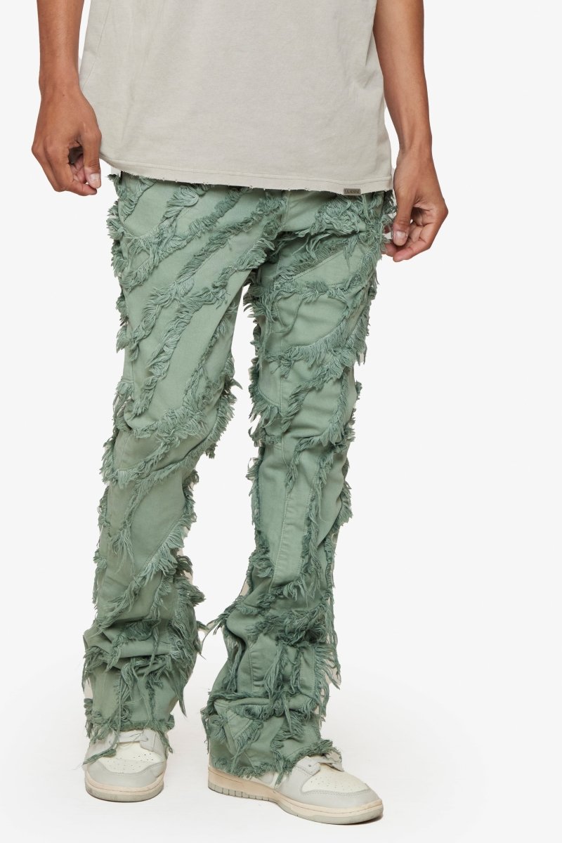 "GRIT” STACKED FLARE JEAN LIGHT EMERALD "GRIT” STACKED FLARE JEAN LIGHT EMERALD