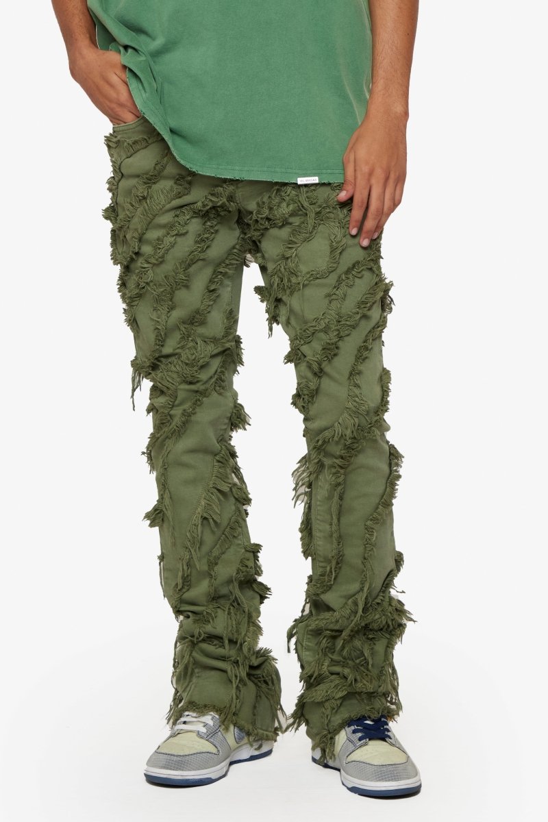 “GRIT” STACKED FLARE JEAN OLIVE WASHED “GRIT” STACKED FLARE JEAN OLIVE WASHED