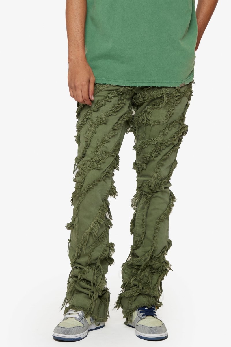 “GRIT” STACKED FLARE JEAN OLIVE WASHED “GRIT” STACKED FLARE JEAN OLIVE WASHED