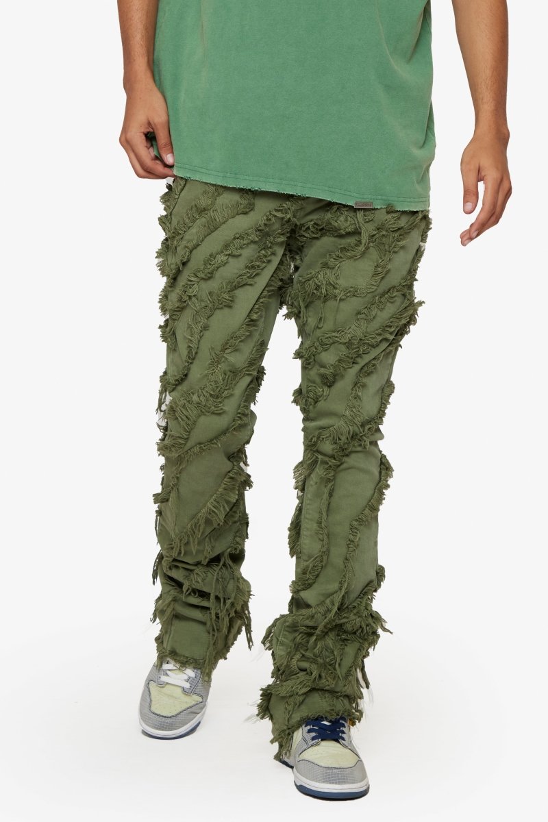 “GRIT” STACKED FLARE JEAN OLIVE WASHED “GRIT” STACKED FLARE JEAN OLIVE WASHED