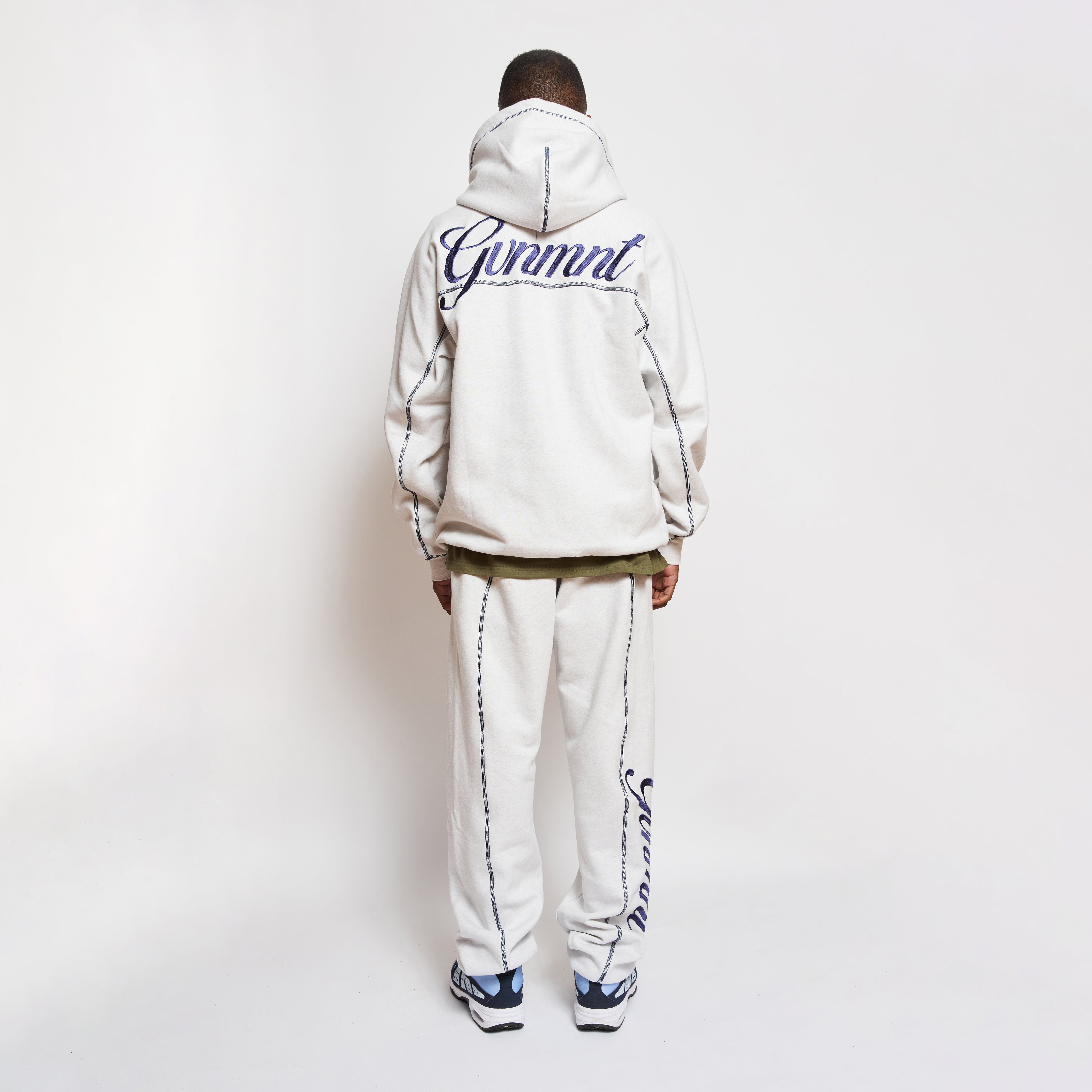 Scripted Embroidered Hoodie - Light Heather / Navy Scripted Embroidered Hoodie - Light Heather / Navy