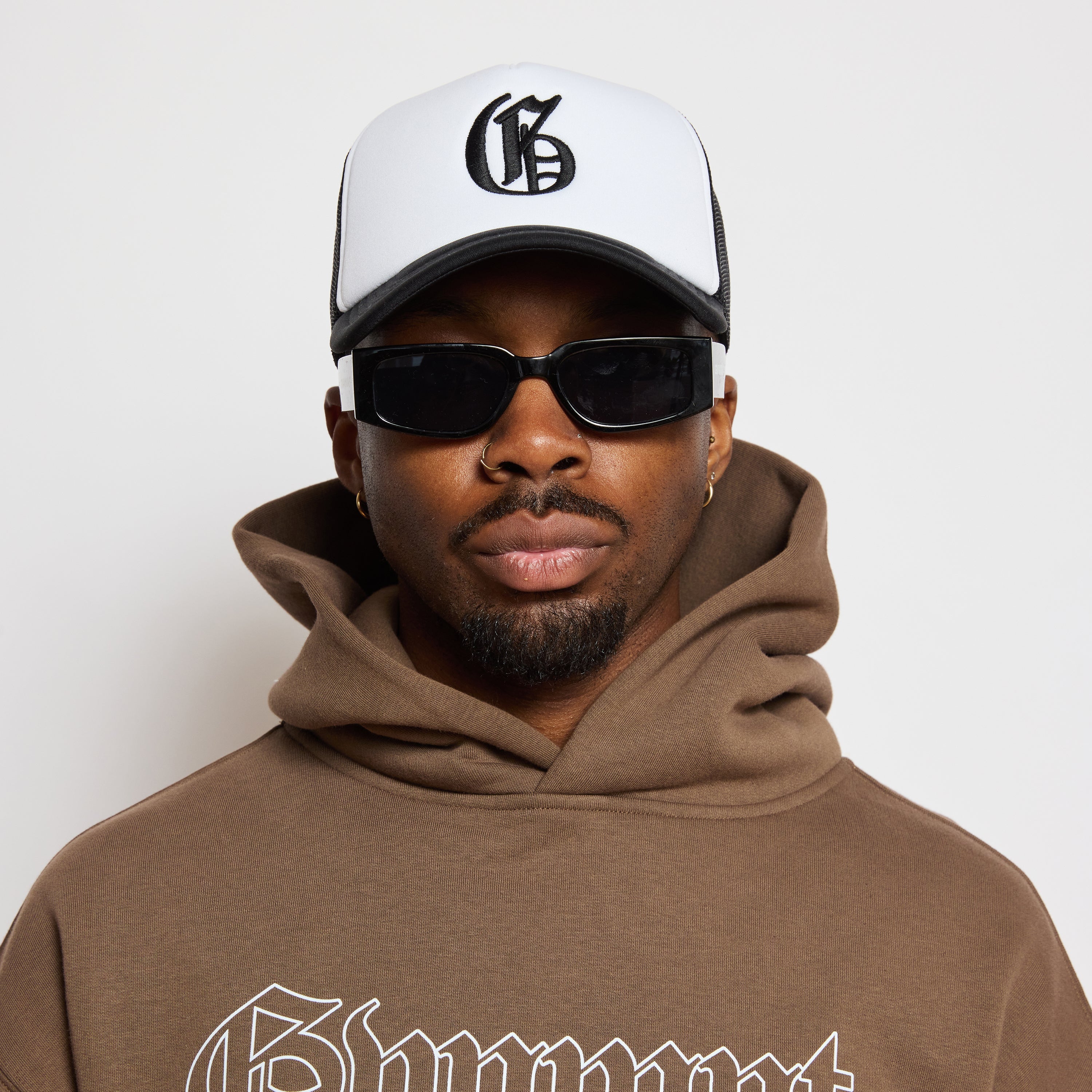 Old English Trucker Cap - Black / White Old English Trucker Cap - Black / White