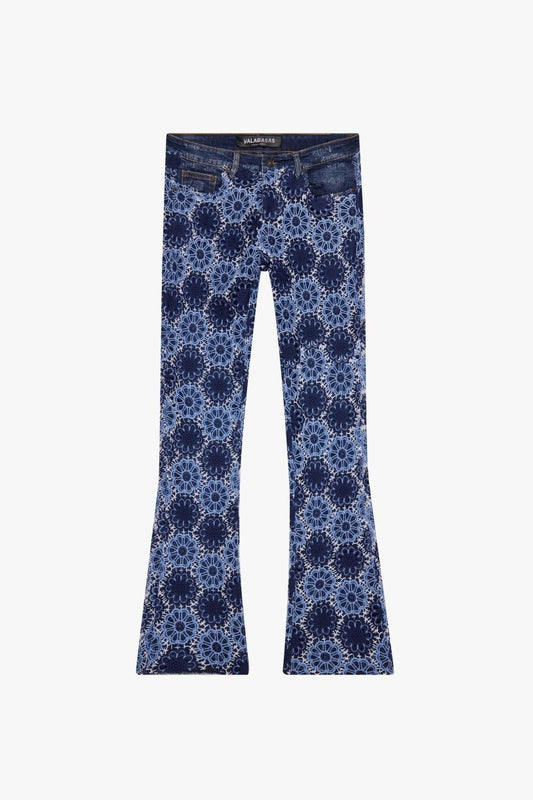 "HONEYCOMB" STACKED FLARE JEAN SAPHIRE CASCADE