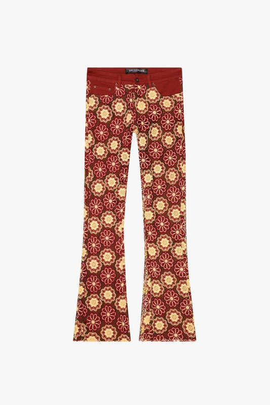 "HONEYCOMB" STACKED FLARE JEAN TANGERINE RED