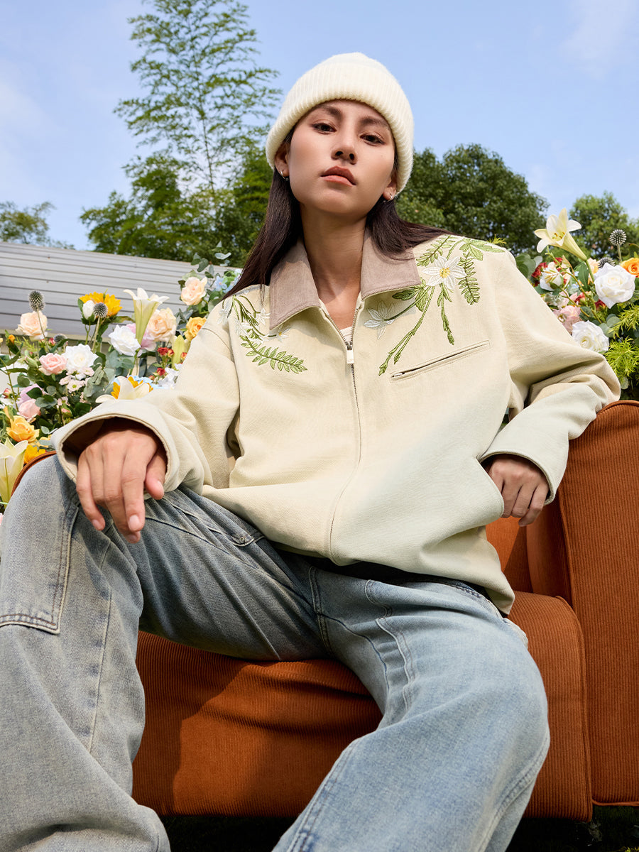 Retro Floral Embroidered Canvas Jacket Retro Floral Embroidered Canvas Jacket
