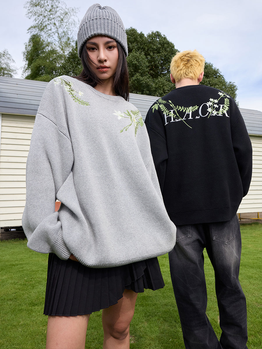 Floral Embroidered Oversized Sweater Floral Embroidered Oversized Sweater