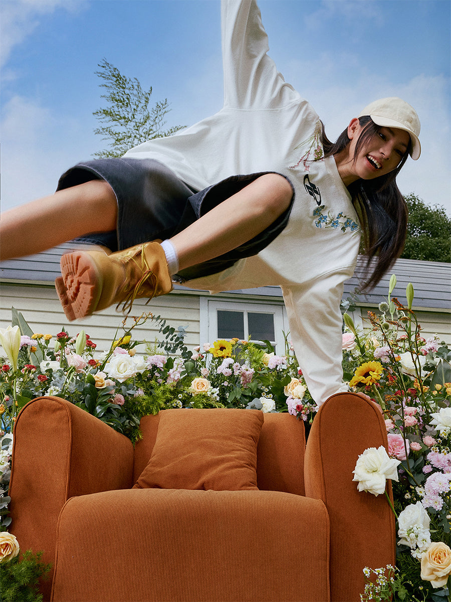 Floral Collar Embroidery L/S Tee Floral Collar Embroidery L/S Tee