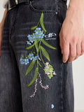 Floral Embroidery Washed Jeans Floral Embroidery Washed Jeans