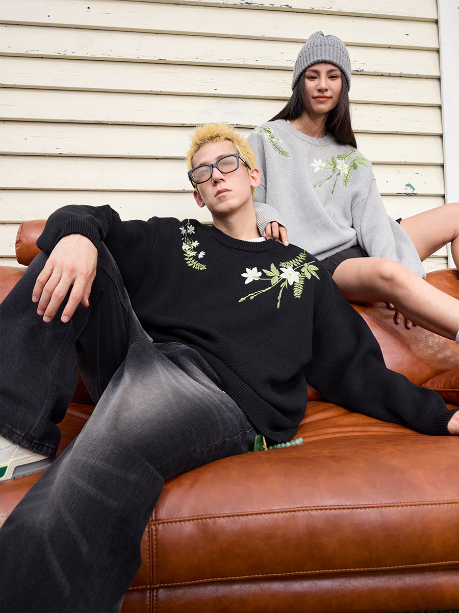 Floral Embroidered Oversized Sweater Floral Embroidered Oversized Sweater