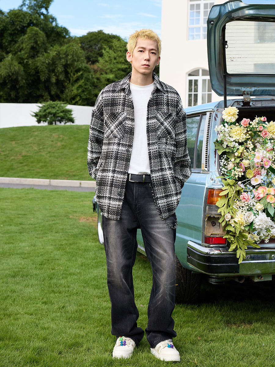 Pearl Embroidered Tweed Shirt Jacket Pearl Embroidered Tweed Shirt Jacket