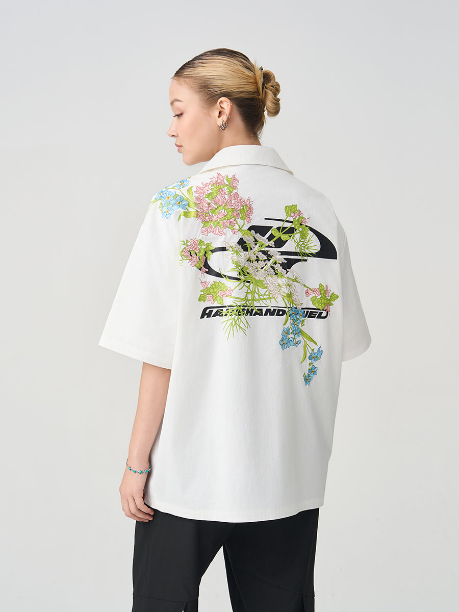Floral Embroidery Knots Cuban Shirt Floral Embroidery Knots Cuban Shirt