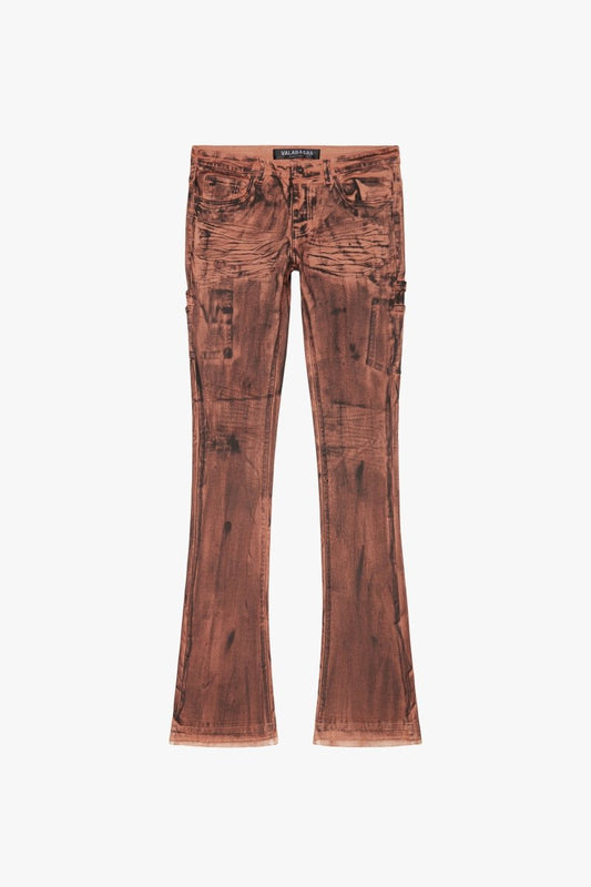 "INKSTRIKE” STACKED FLARE JEAN TAN BLACK