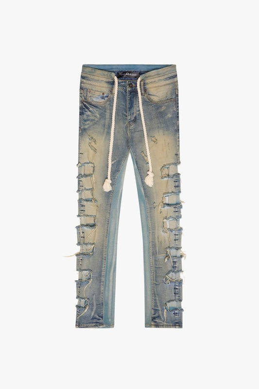 "LADDERED" SKINNY JEAN OLIVE WASH