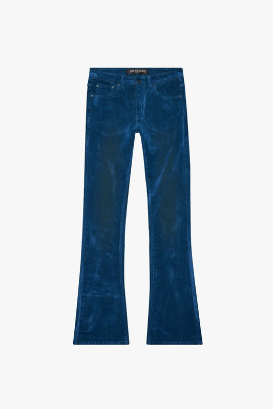"LUXE" SUEDE STACKED FLARE JEAN INDIGO