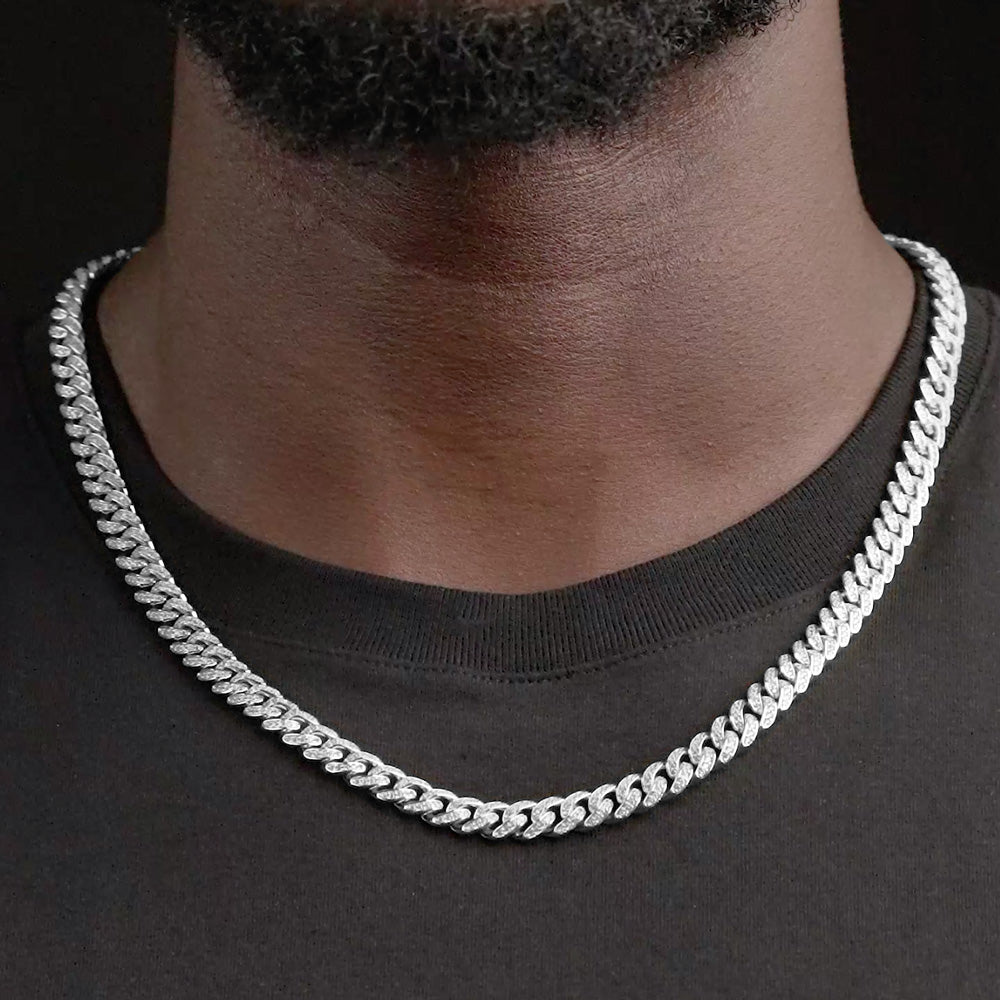 Micro Diamond Cuban Link Chain Choker White Gold 8mm Micro Diamond Cuban Link Chain Choker White Gold 8mm