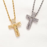 Diamond Baguette Crucifix Necklace Pendant & Rope Chain Diamond Baguette Crucifix Necklace Pendant & Rope Chain