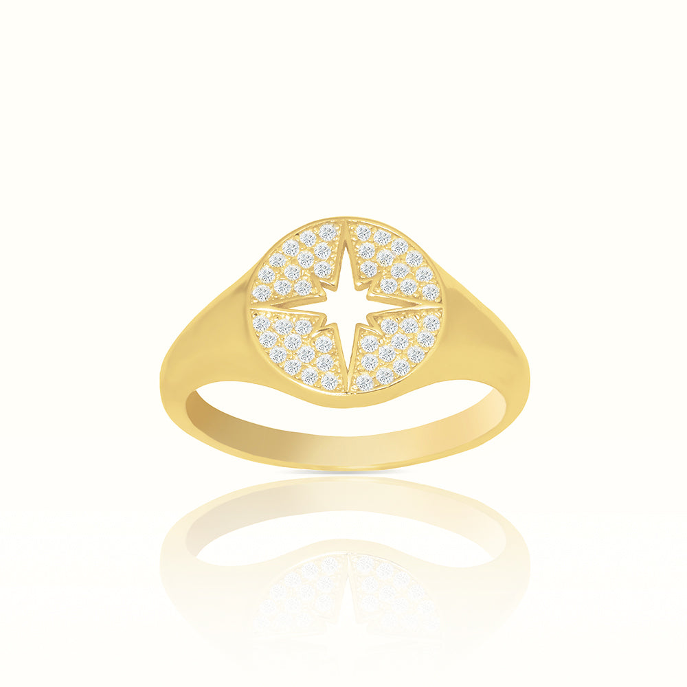 Men's Vermeil Diamond Shinning Star Signet Ring Men's Vermeil Diamond Shinning Star Signet Ring