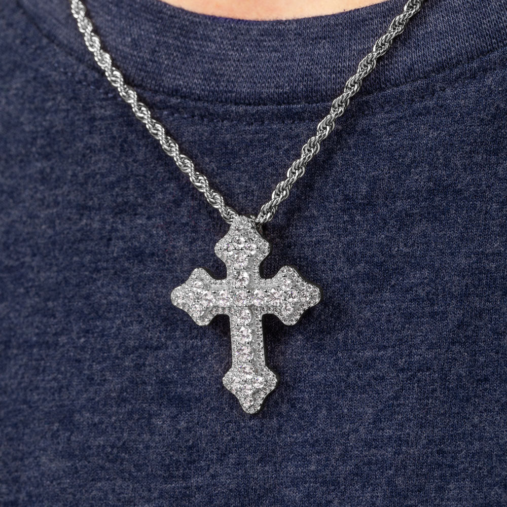 Diamond Fleur De Lis Cross Necklace Pendant & Rope Chain Diamond Fleur De Lis Cross Necklace Pendant & Rope Chain
