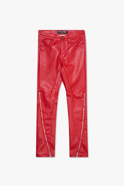 "MERDALI" RED LEATHER SKINNY PANTS RED LEATHER