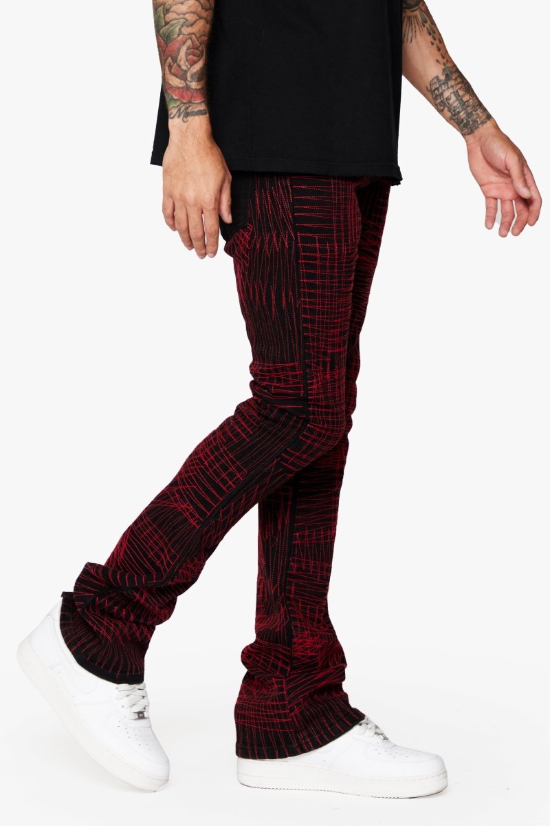 "MR. EMBROIDERY" STACKED FLARE JEAN CRIMSON NOIR "MR. EMBROIDERY" STACKED FLARE JEAN CRIMSON NOIR