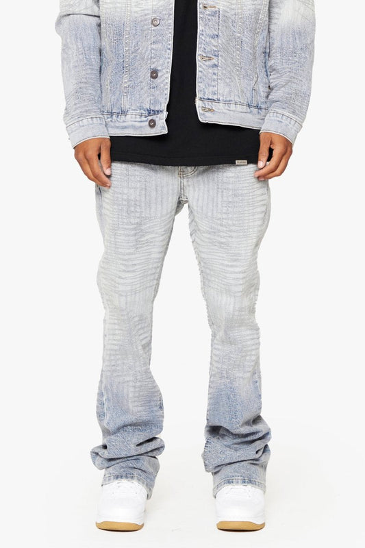 "MR. EMBROIDERY" STACKED FLARE JEAN ICY AZURE