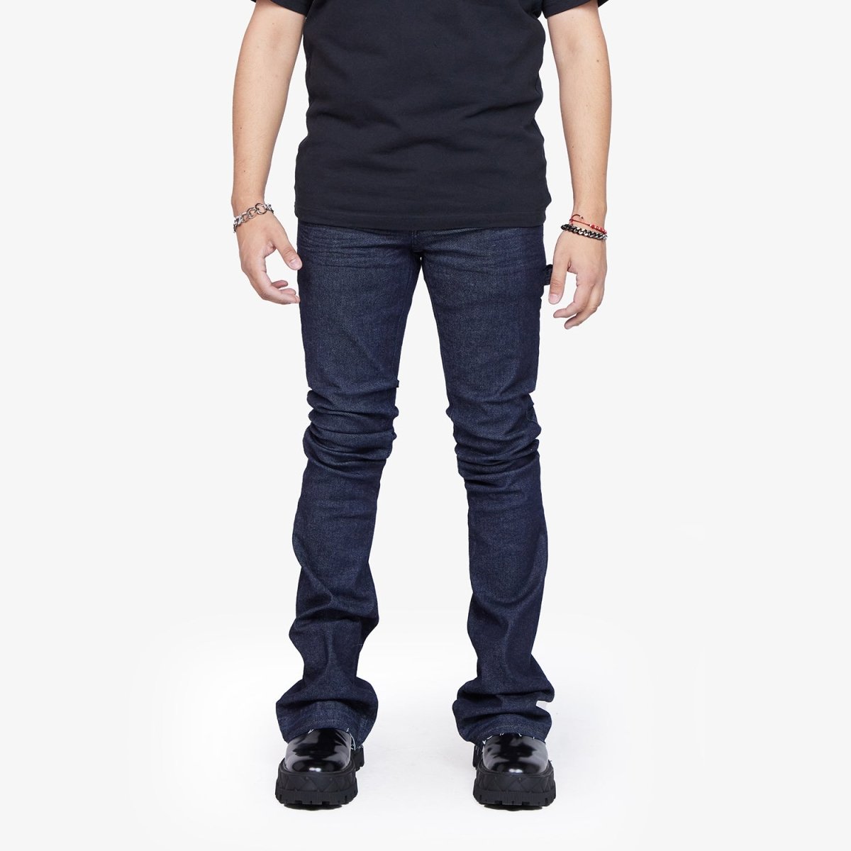 “MR. EXTENDO”  SUPER STACKED FLARE JEAN INDIGO “MR. EXTENDO”  SUPER STACKED FLARE JEAN INDIGO