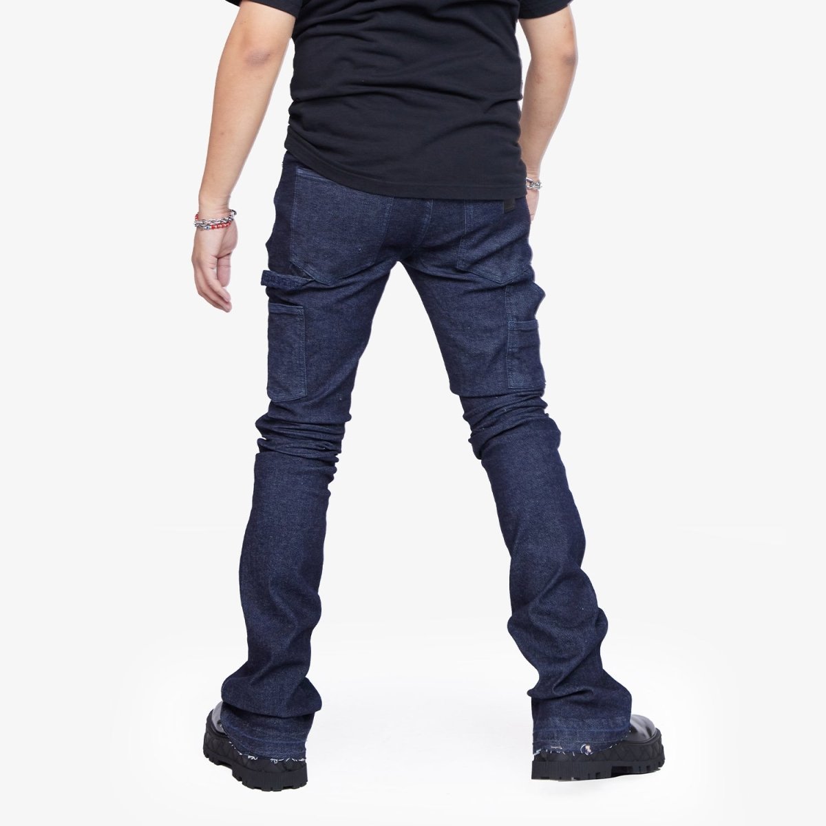 “MR. EXTENDO”  SUPER STACKED FLARE JEAN INDIGO “MR. EXTENDO”  SUPER STACKED FLARE JEAN INDIGO