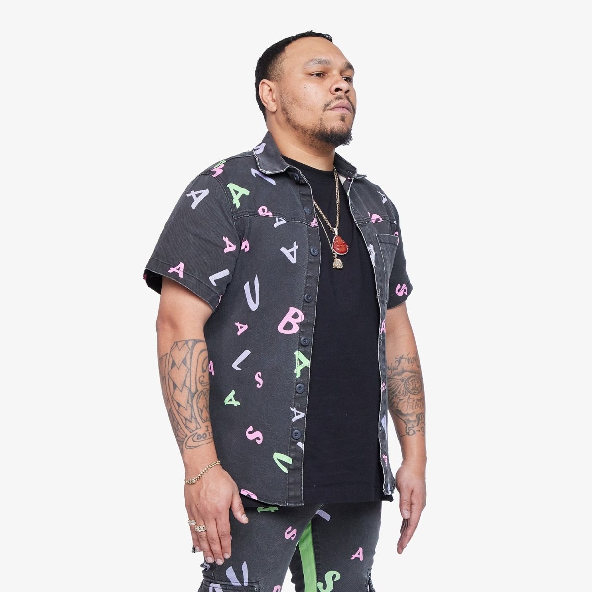 "PUZZLE" BUTTON DOWN BLACK V CAMO "PUZZLE" BUTTON DOWN BLACK V CAMO