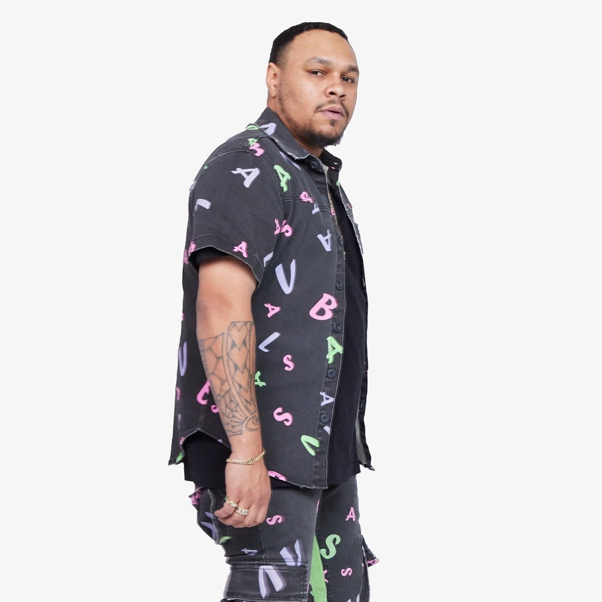 "PUZZLE" BUTTON DOWN BLACK V CAMO "PUZZLE" BUTTON DOWN BLACK V CAMO