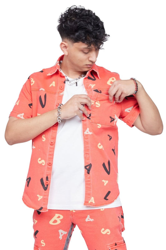 "PUZZLE" BUTTON DOWN RED V CAMO