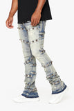 "PYRGOS" STACKED FLARE JEAN BLUE WASH "PYRGOS" STACKED FLARE JEAN BLUE WASH