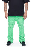 "RAVAGED" STACKED FLARE JEAN GREEN "RAVAGED" STACKED FLARE JEAN GREEN