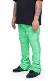 "RAVAGED" STACKED FLARE JEAN GREEN "RAVAGED" STACKED FLARE JEAN GREEN