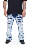 "RAVAGED" STACKED FLARE JEAN INDIGO "RAVAGED" STACKED FLARE JEAN INDIGO