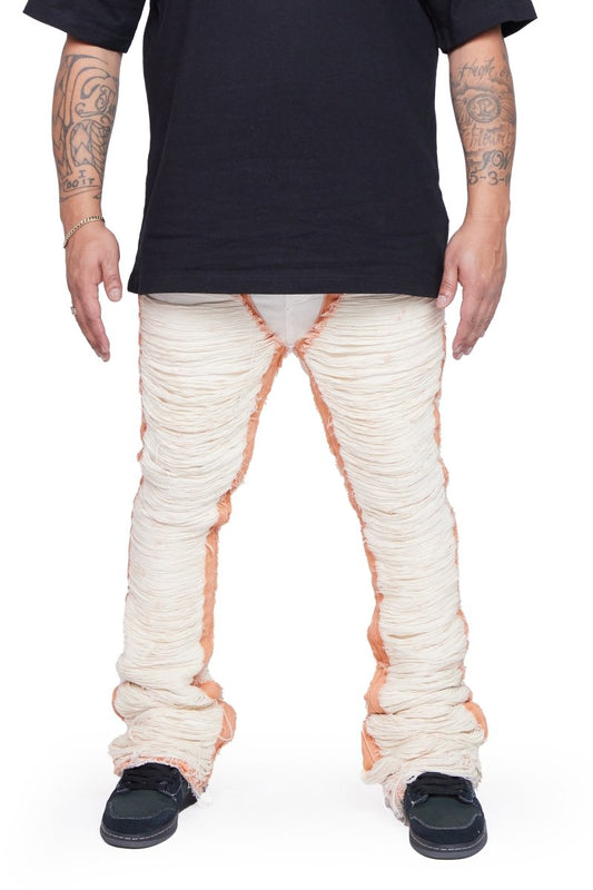 "RAVAGED" STACKED FLARE JEAN OFF-WHITE