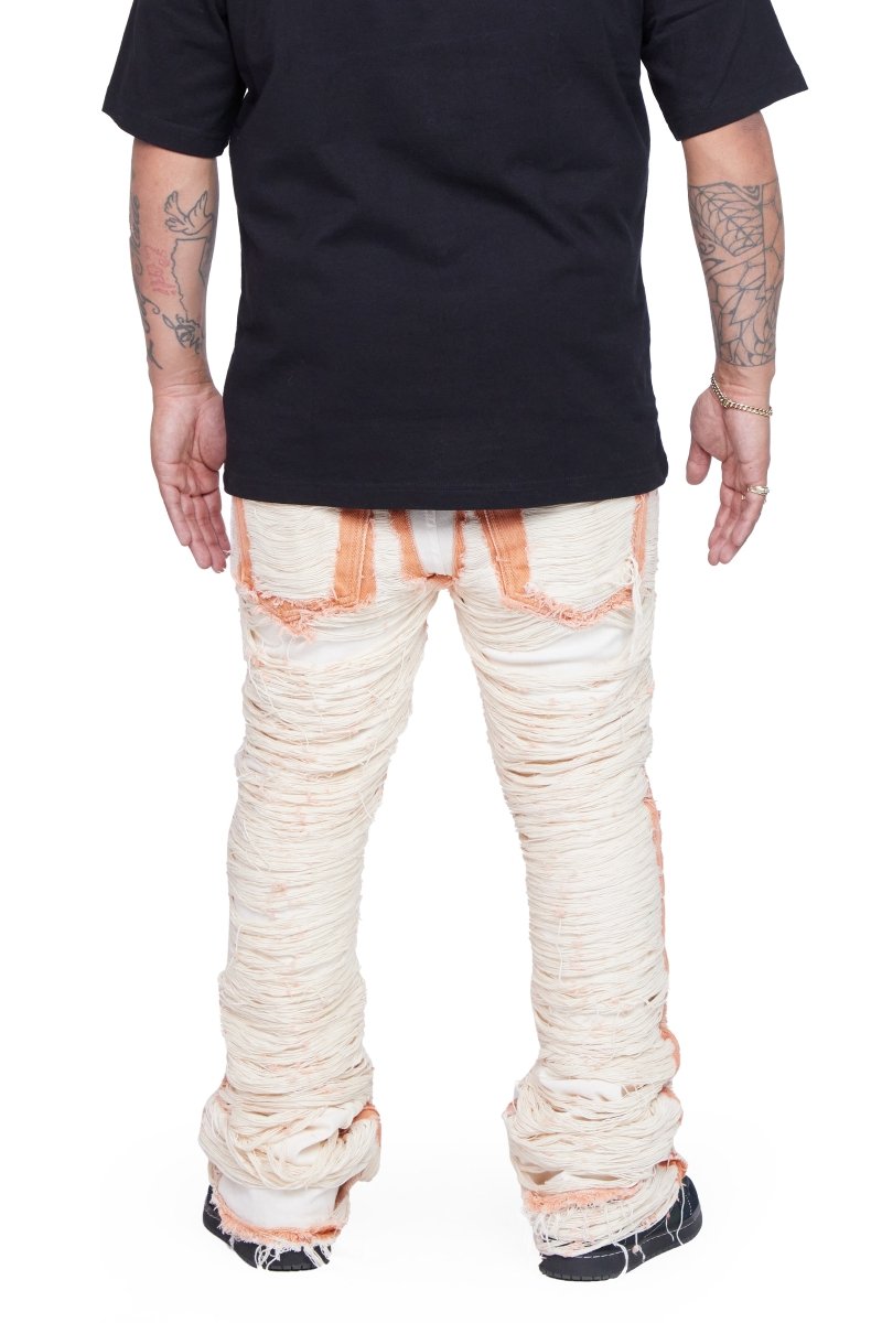 "RAVAGED" STACKED FLARE JEAN OFF-WHITE "RAVAGED" STACKED FLARE JEAN OFF-WHITE