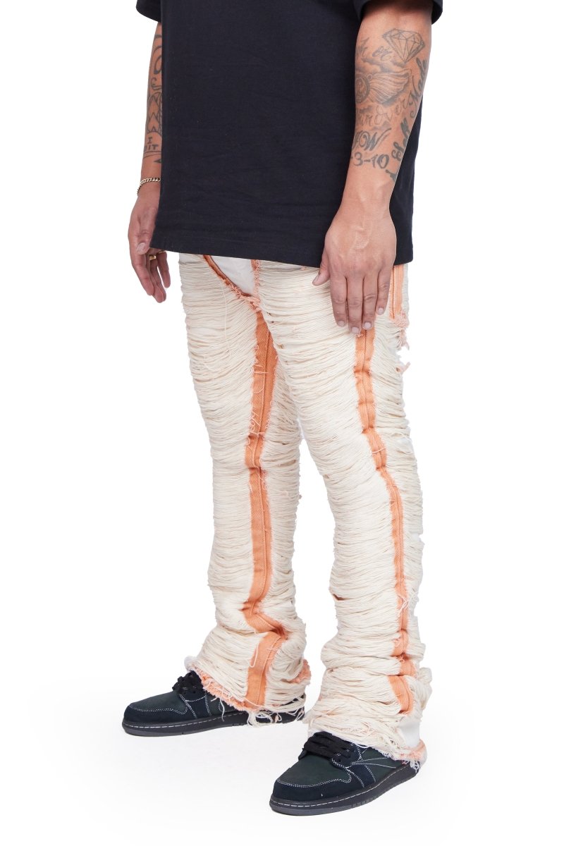 "RAVAGED" STACKED FLARE JEAN OFF-WHITE "RAVAGED" STACKED FLARE JEAN OFF-WHITE