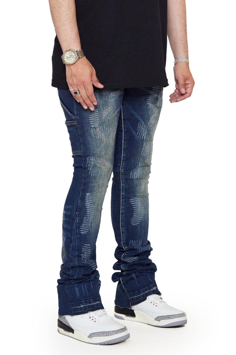 “RIDGES”  SUPER STACKED FLARE JEAN DK. BLUE WASHED “RIDGES”  SUPER STACKED FLARE JEAN DK. BLUE WASHED