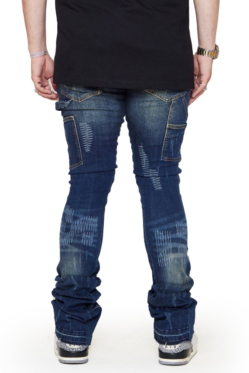 “RIDGES”  SUPER STACKED FLARE JEAN DK. BLUE WASHED “RIDGES”  SUPER STACKED FLARE JEAN DK. BLUE WASHED