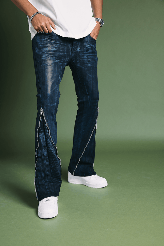 "RUNNER"SKINNY JEAN BLACK BLUE WAXED