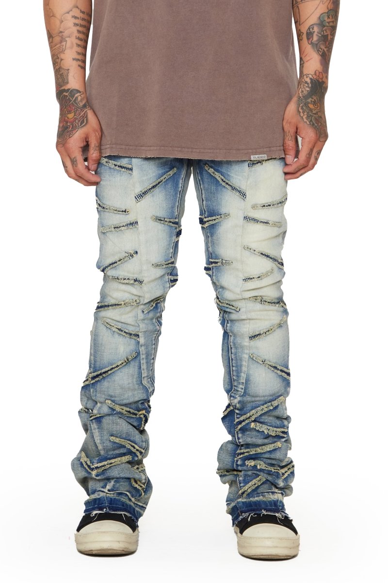 “SABER” STACKED FLARE JEAN LT BLUE “SABER” STACKED FLARE JEAN LT BLUE