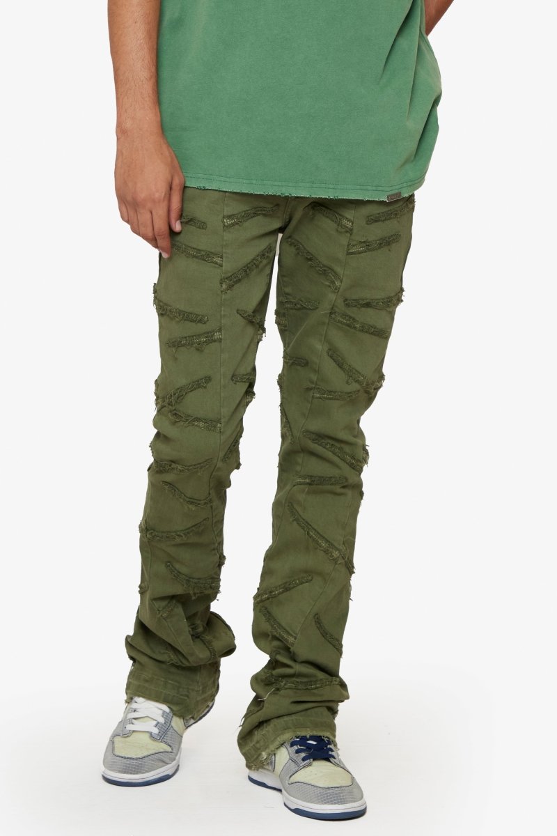 “SABER” STACKED FLARE JEAN OLIVE WASHED “SABER” STACKED FLARE JEAN OLIVE WASHED