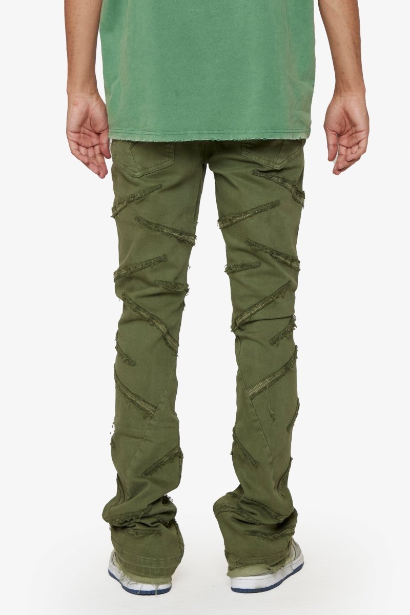 “SABER” STACKED FLARE JEAN OLIVE WASHED “SABER” STACKED FLARE JEAN OLIVE WASHED