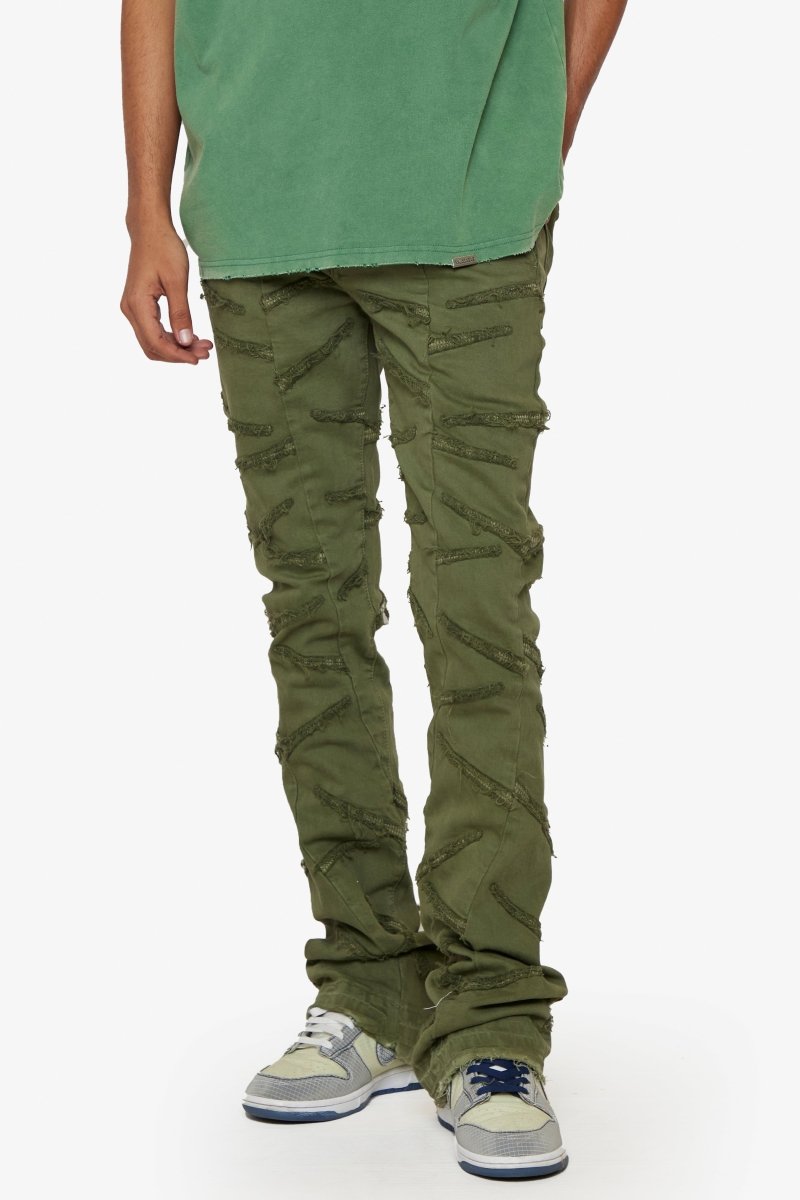 “SABER” STACKED FLARE JEAN OLIVE WASHED “SABER” STACKED FLARE JEAN OLIVE WASHED